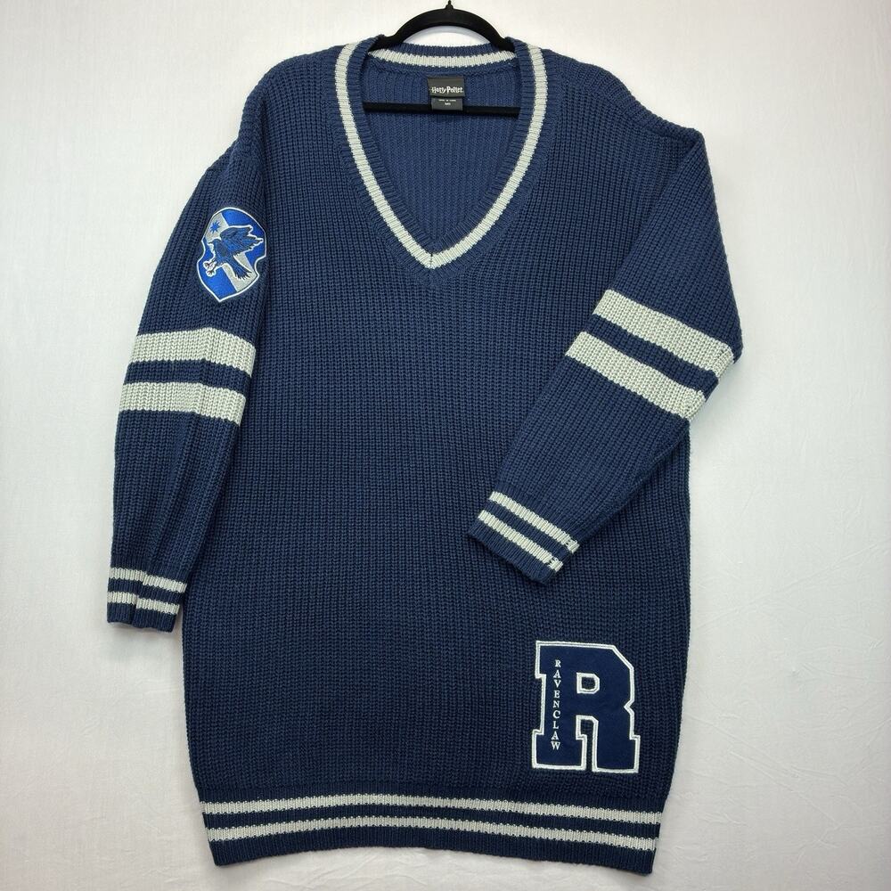 Harry Potter Women’s Medium Ravenclaw Blue V-Neck Varsity Knit Sweater